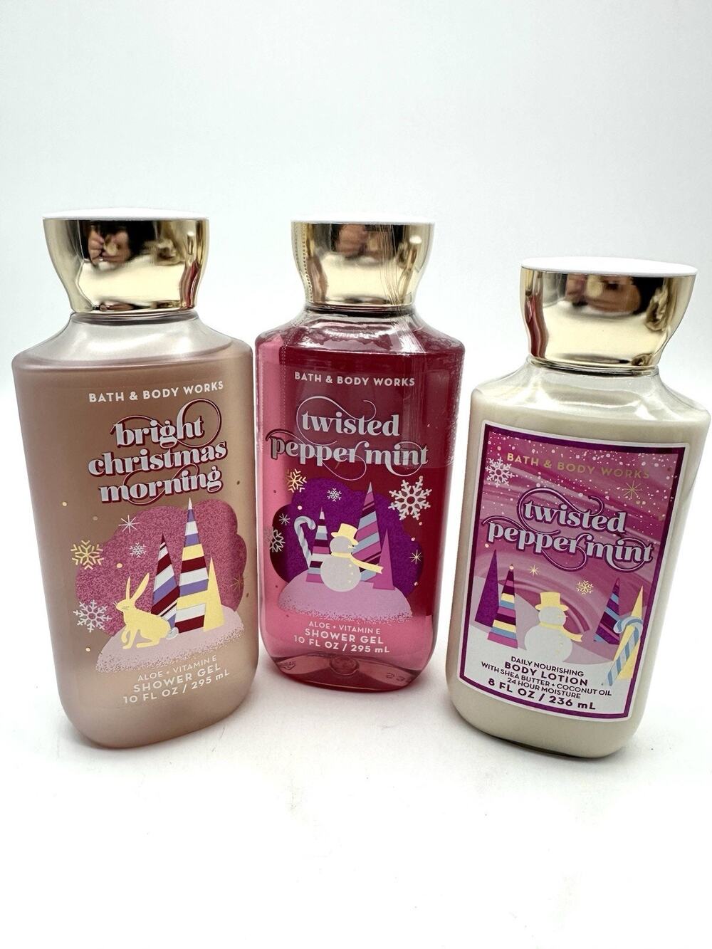 Bath & Body Works Twisted Peppermint & Bright Christmas Morning Lotion/Gel Lot